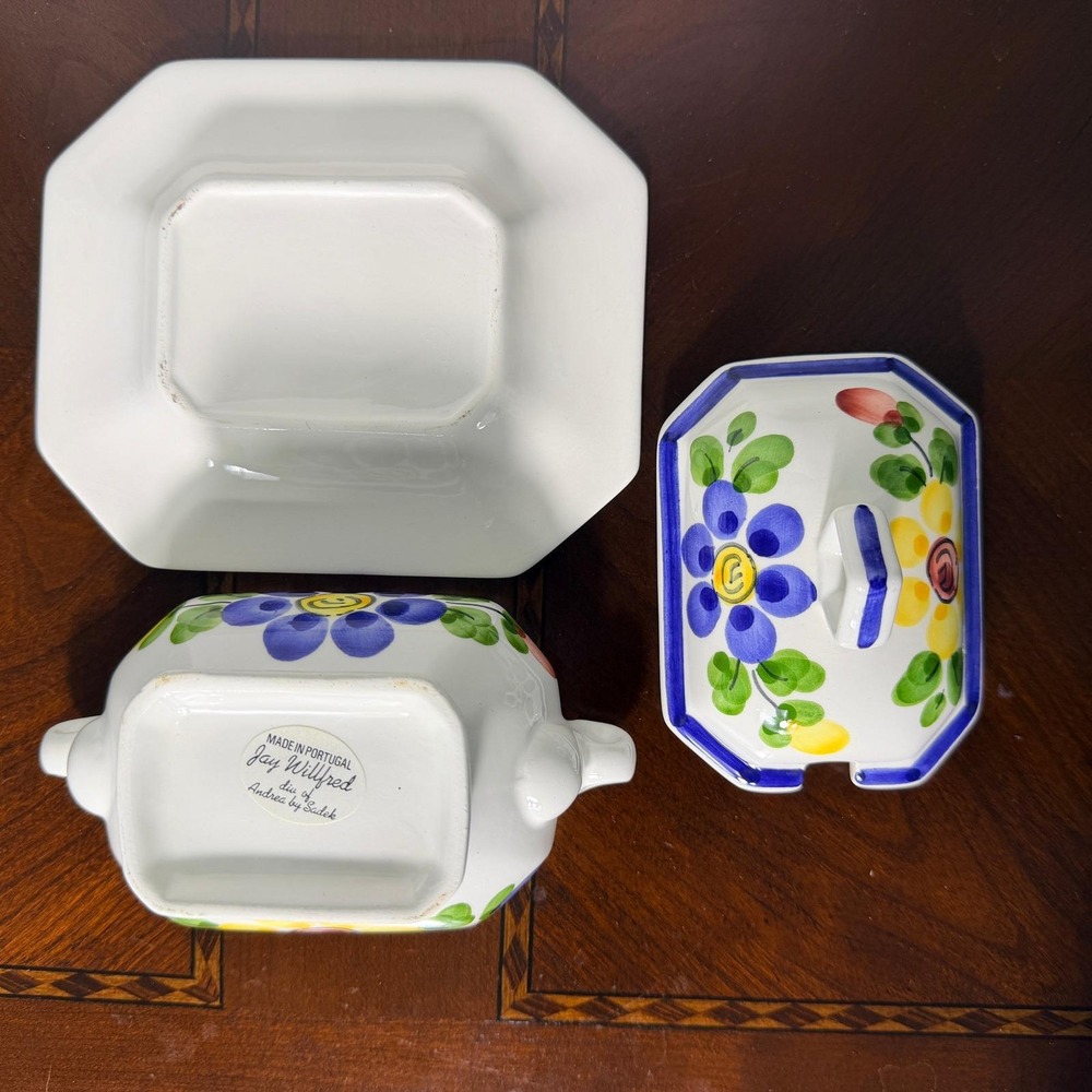 Vintage Portuguese Floral Ceramic Covered Dish Tray Jay Willfred Andrea by Sadek - Picture 7 of 12
